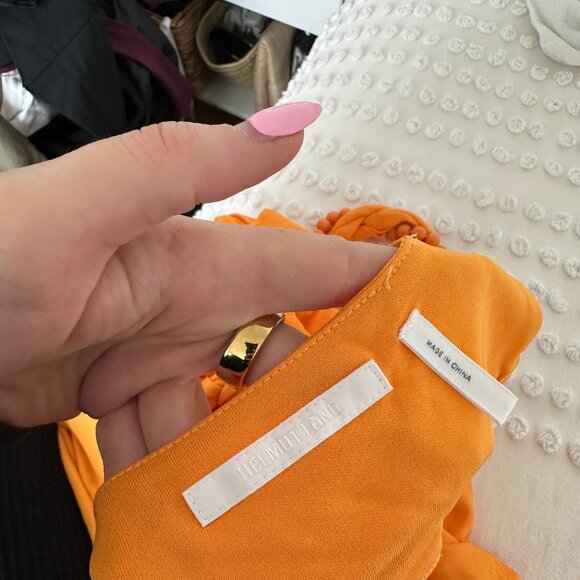 Helmut Lang Twist Maxi Dress Bead Embellished Square Neckline Orange - Picture 3 of 11